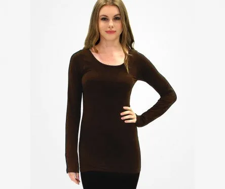 Elietian Solid Long Sleeve Scoop Neck Layering Top