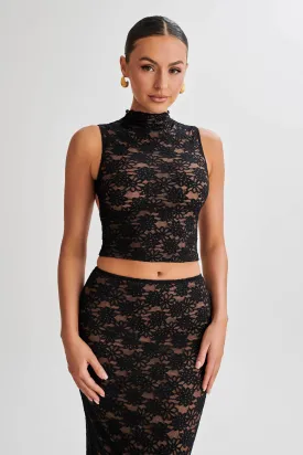 Black Elegant Elska Lace High Neck Top