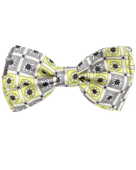 Emilio Pucci Silk Bow Tie Gray Bright Yellow Floral Geometric Pre-Tied SALE