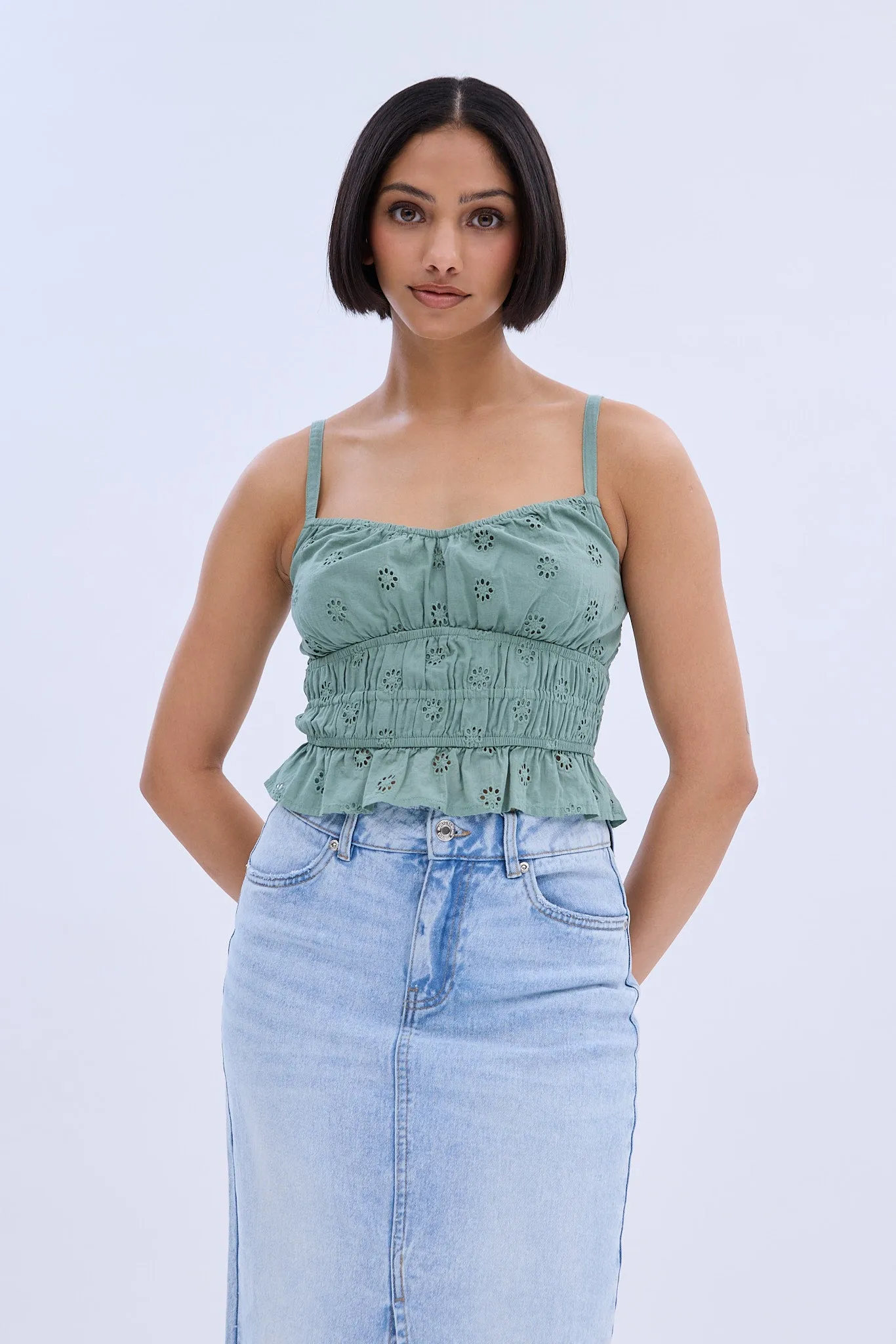 Eyelet Embroidered Corset Tank Top