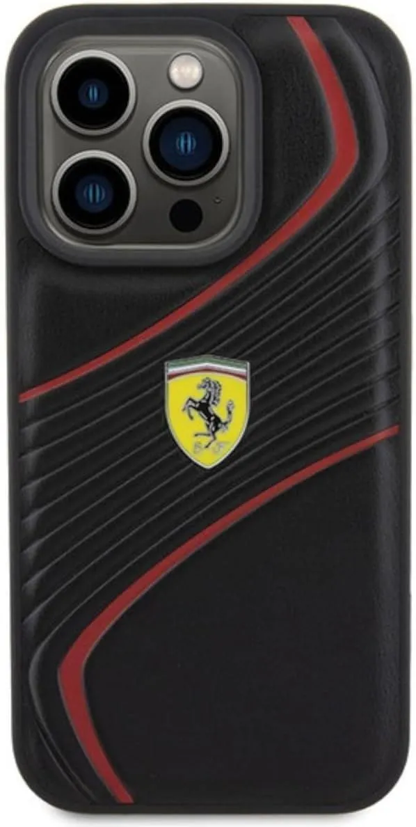 Ferrari Twist Metal Logo Case for iphone 15 Pro 6.1" Black - FEHCP15LPTWK