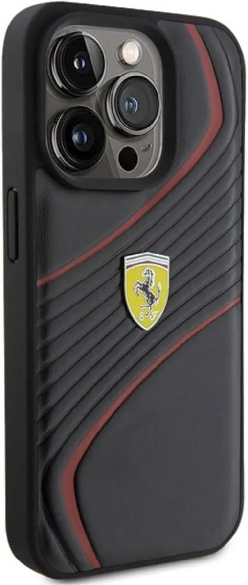 Ferrari Twist Metal Logo Case for iphone 15 Pro 6.1" Black - FEHCP15LPTWK