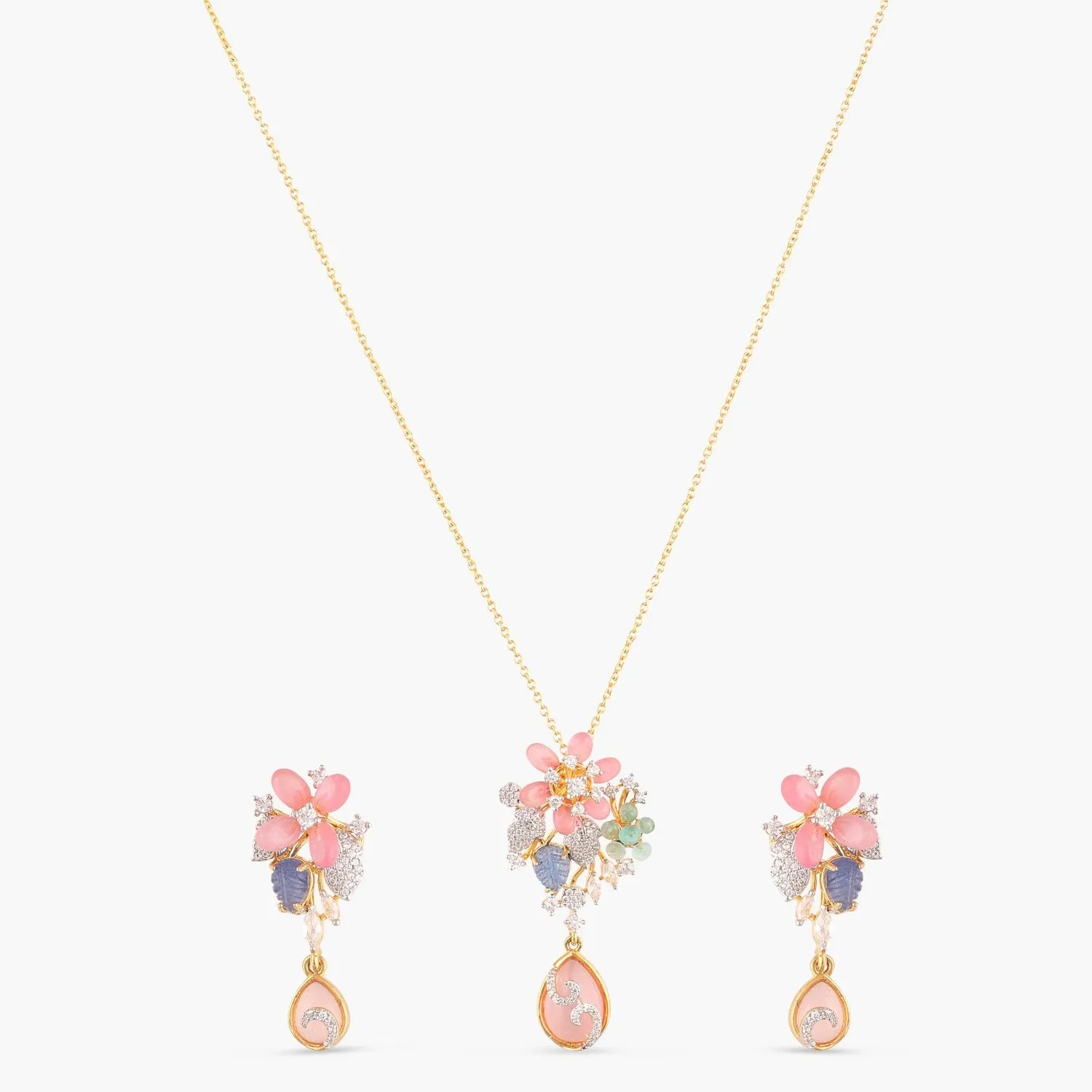 Floral Fantasy CZ Silver Pendant Set