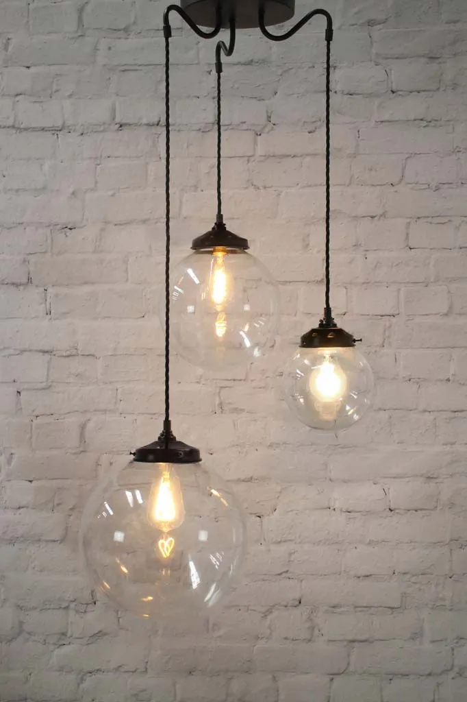 Glass Ball Pendant Light - 3 Drop