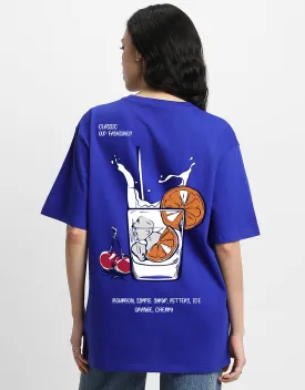 GLASS OF MILK Women Blue Oversized Back Puff Printed Tshirts