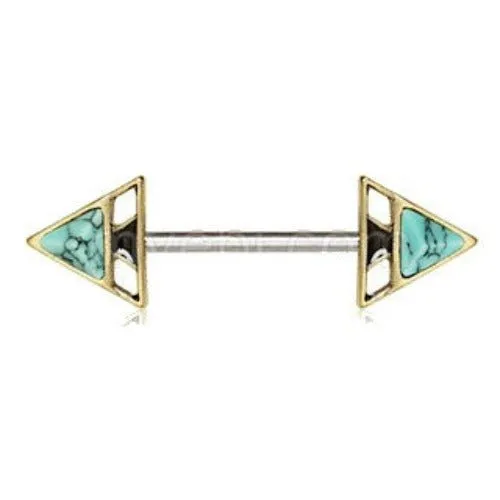 Gold Plated Turquoise Triangle Pyramid Nipple Bar