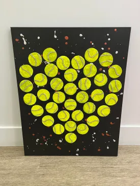 Green Tennis Balls in Heart Shape Wall Art On Black