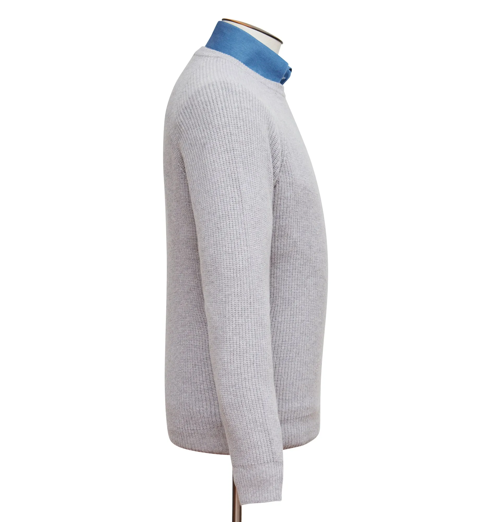 Grey Melange Wool Cashmere Crew Neck Sweater