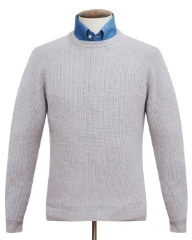 Grey Melange Wool Cashmere Crew Neck Sweater