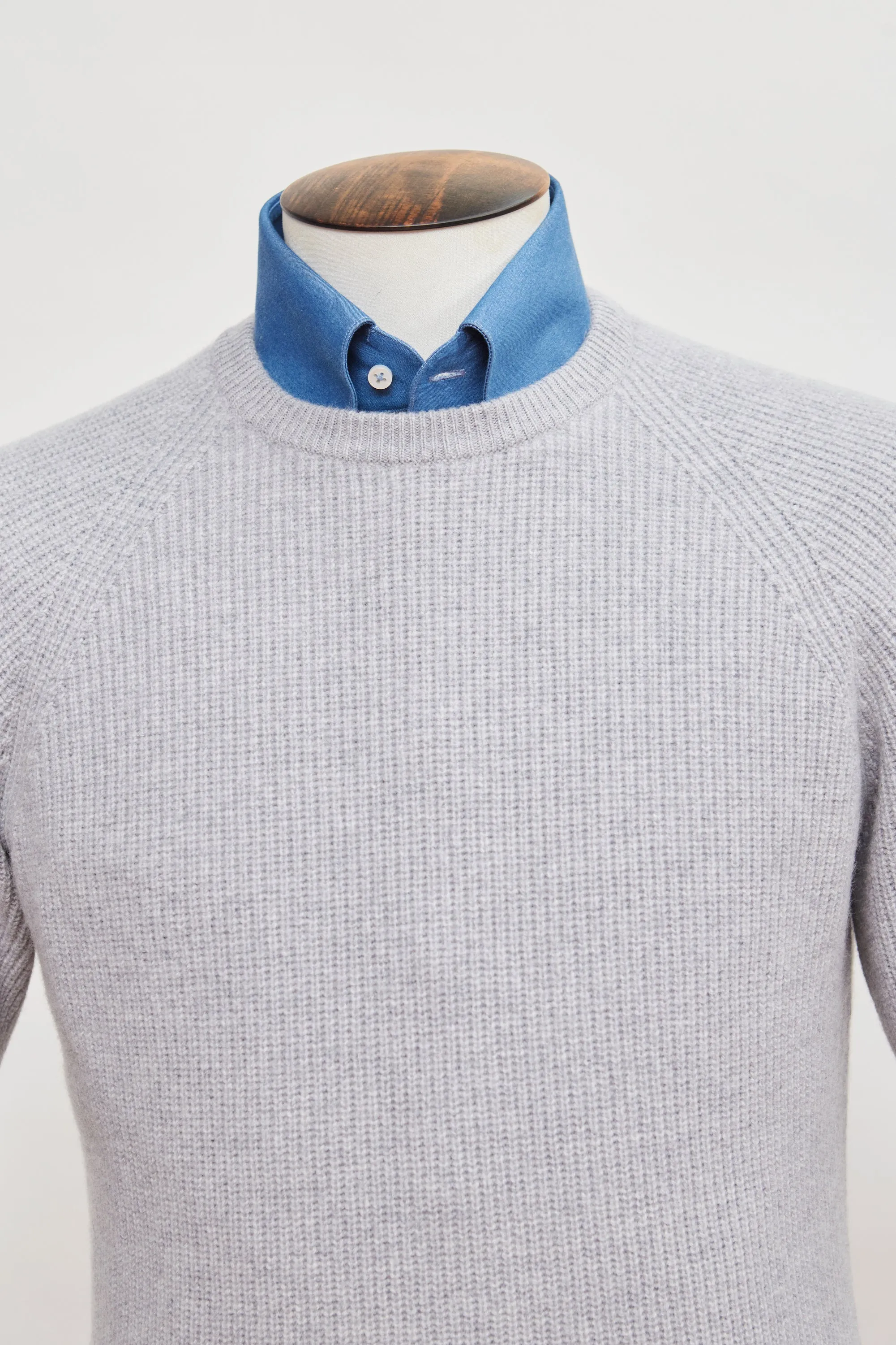 Grey Melange Wool Cashmere Crew Neck Sweater