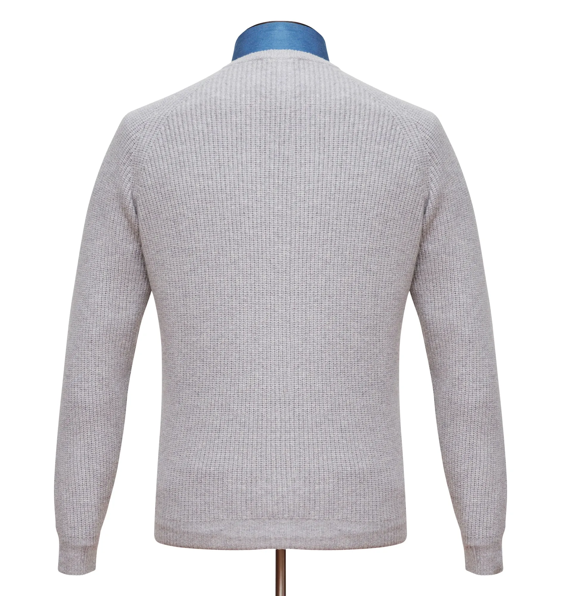 Grey Melange Wool Cashmere Crew Neck Sweater