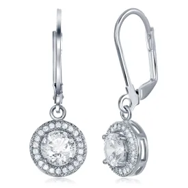 Juliana 18k White Gold Plated Round Cut CZ Halo Drop Earrings