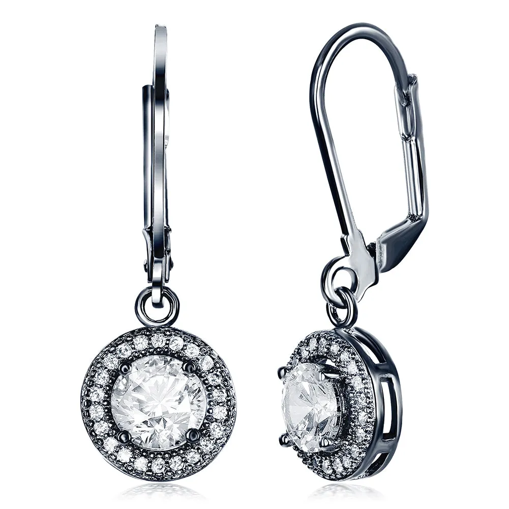 Juliana 18k White Gold Plated Round Cut CZ Halo Drop Earrings