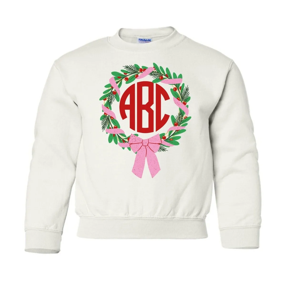 Kids Monogrammed 'Bow Wreath' Crewneck Sweatshirt