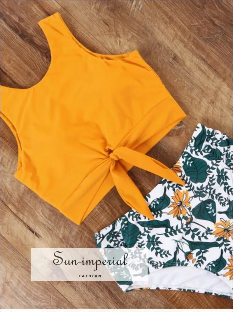 Knot front top with Dot High Waist Bikini Set New Prints 2022