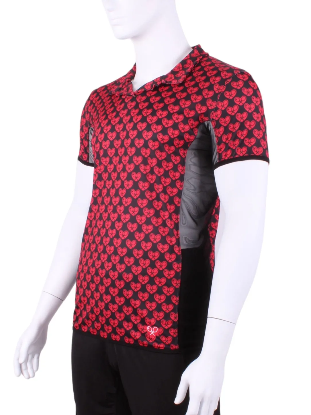 Limited Long Men's Polo Shirt Mini Red Hearts With Mesh