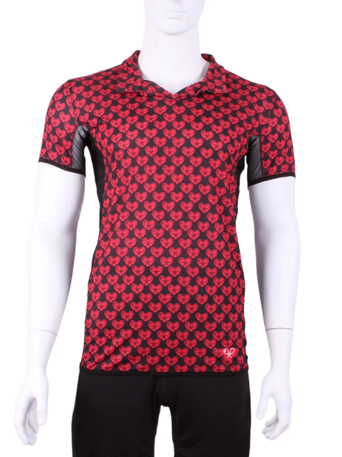 Limited Long Men's Polo Shirt Mini Red Hearts With Mesh