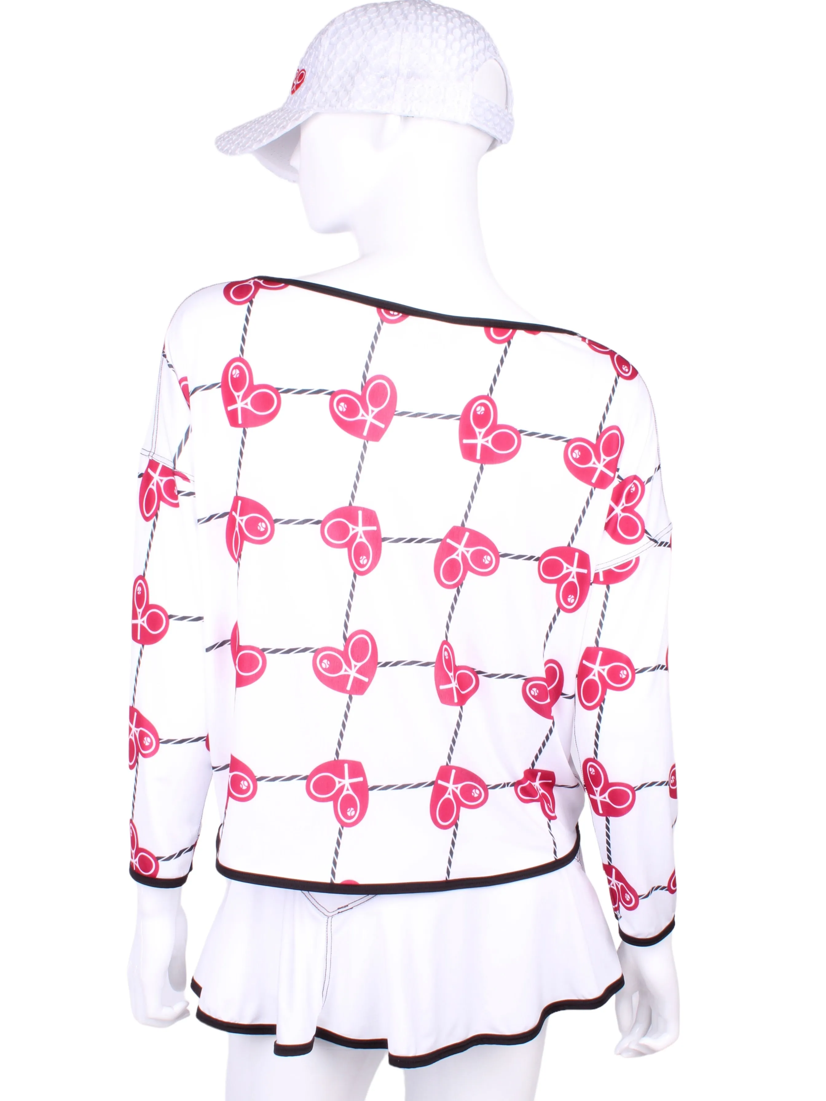 Limited Long Sleeve Raspberry Red Hearts & Net