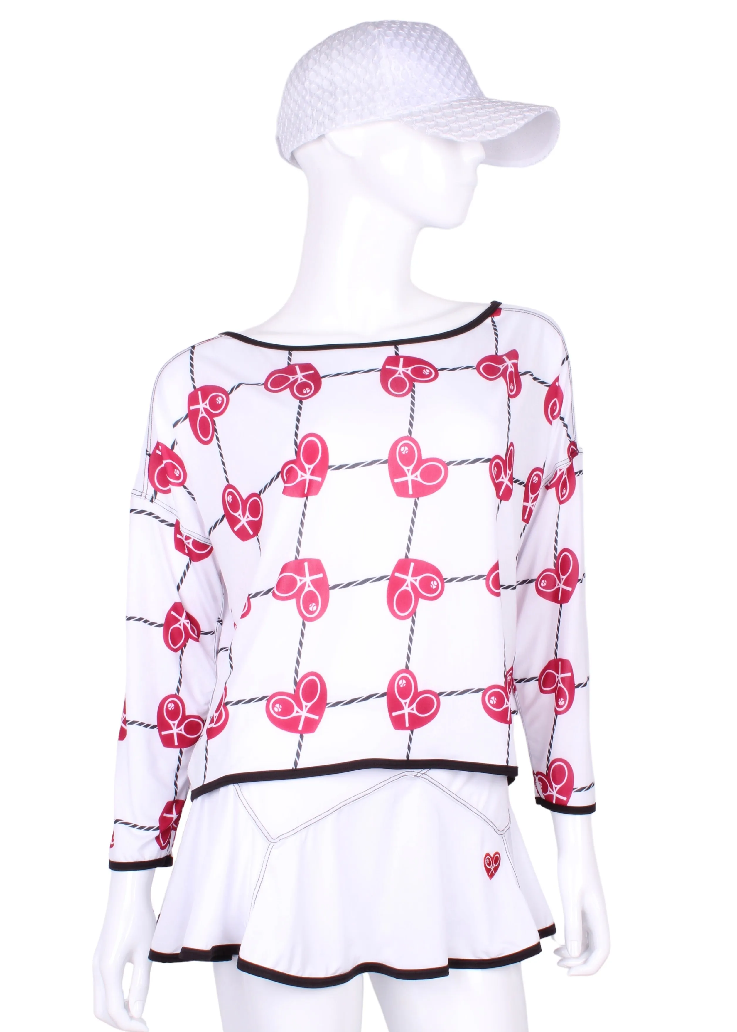 Limited Long Sleeve Raspberry Red Hearts & Net