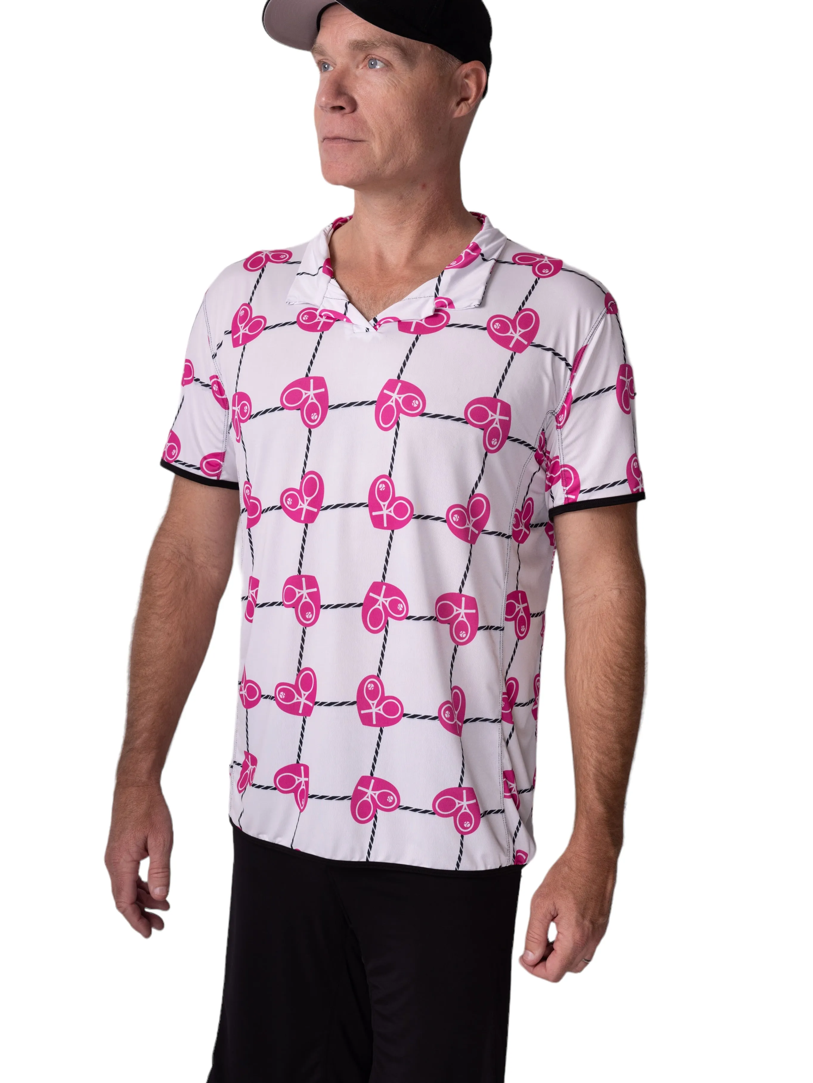 Limited Short Men’s Polo Shirt Pink Hearts & Net