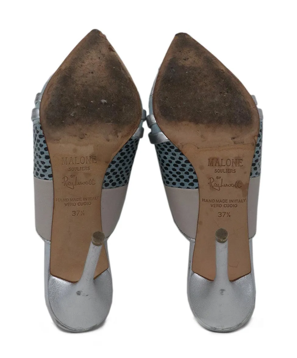 Malone Silver & Blue Metallic Mule Heels sz 7.5