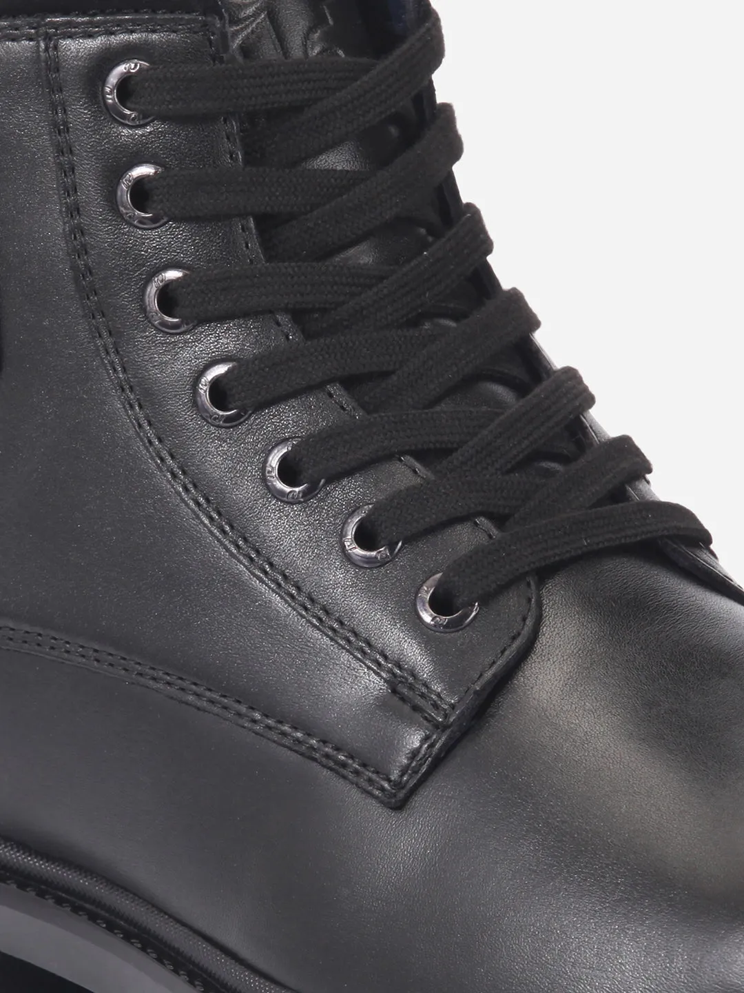 Mens Black Round Toe Lace-Up Ankle Boots (ID1155)