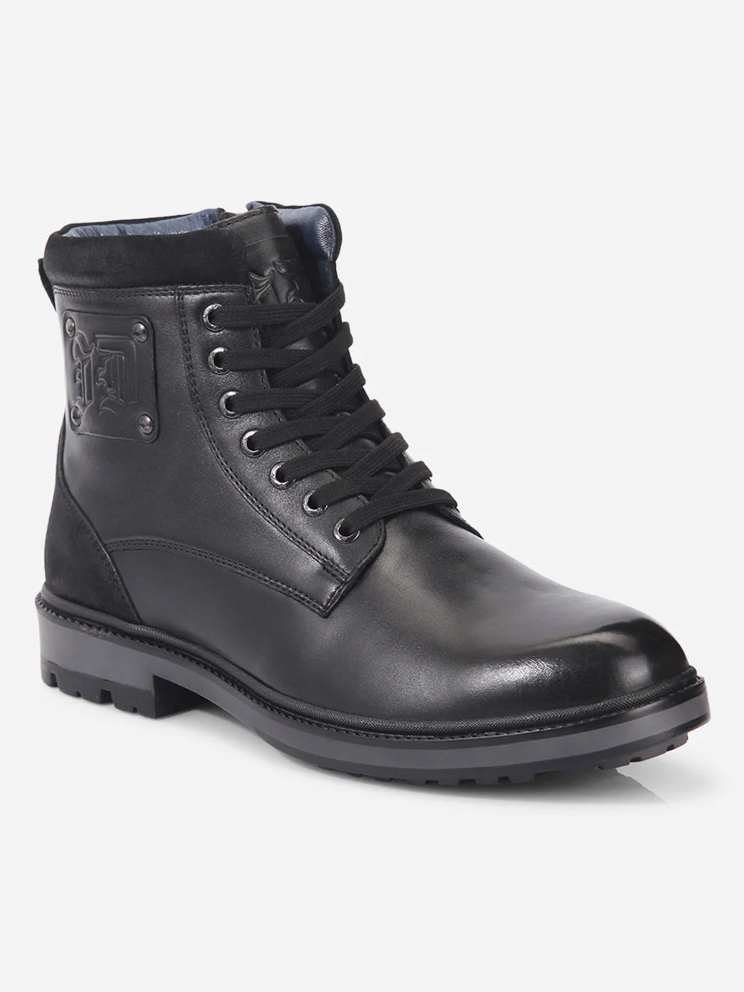 Mens Black Round Toe Lace-Up Ankle Boots (ID1155)