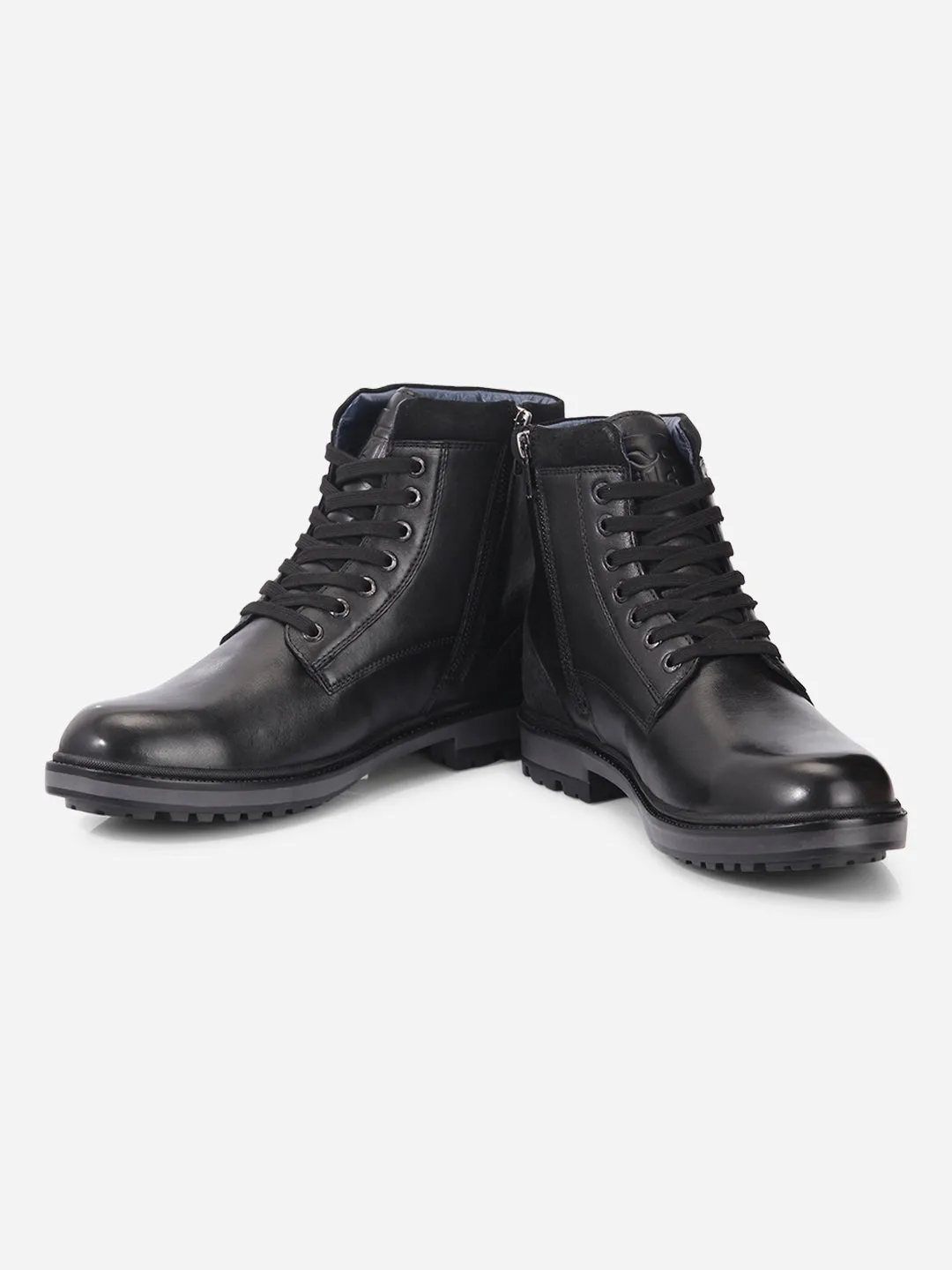 Mens Black Round Toe Lace-Up Ankle Boots (ID1155)