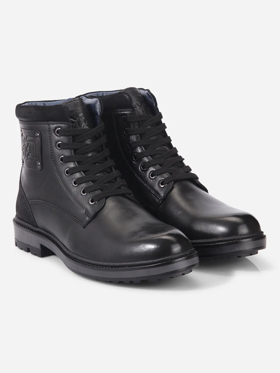 Mens Black Round Toe Lace-Up Ankle Boots (ID1155)