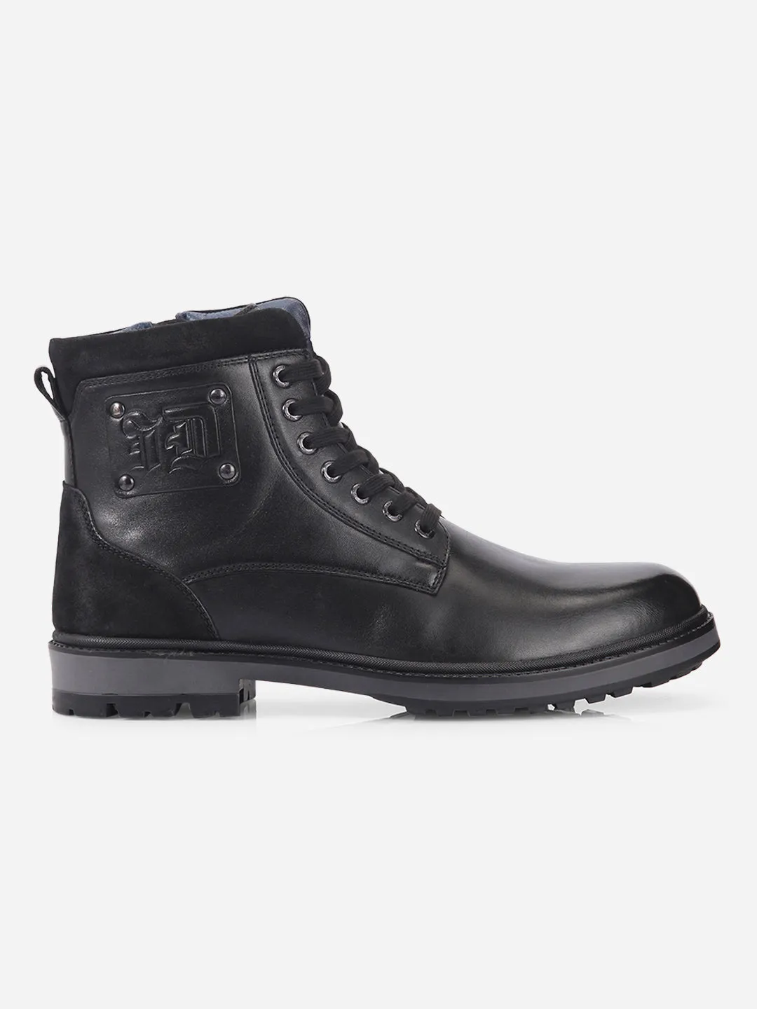 Mens Black Round Toe Lace-Up Ankle Boots (ID1155)