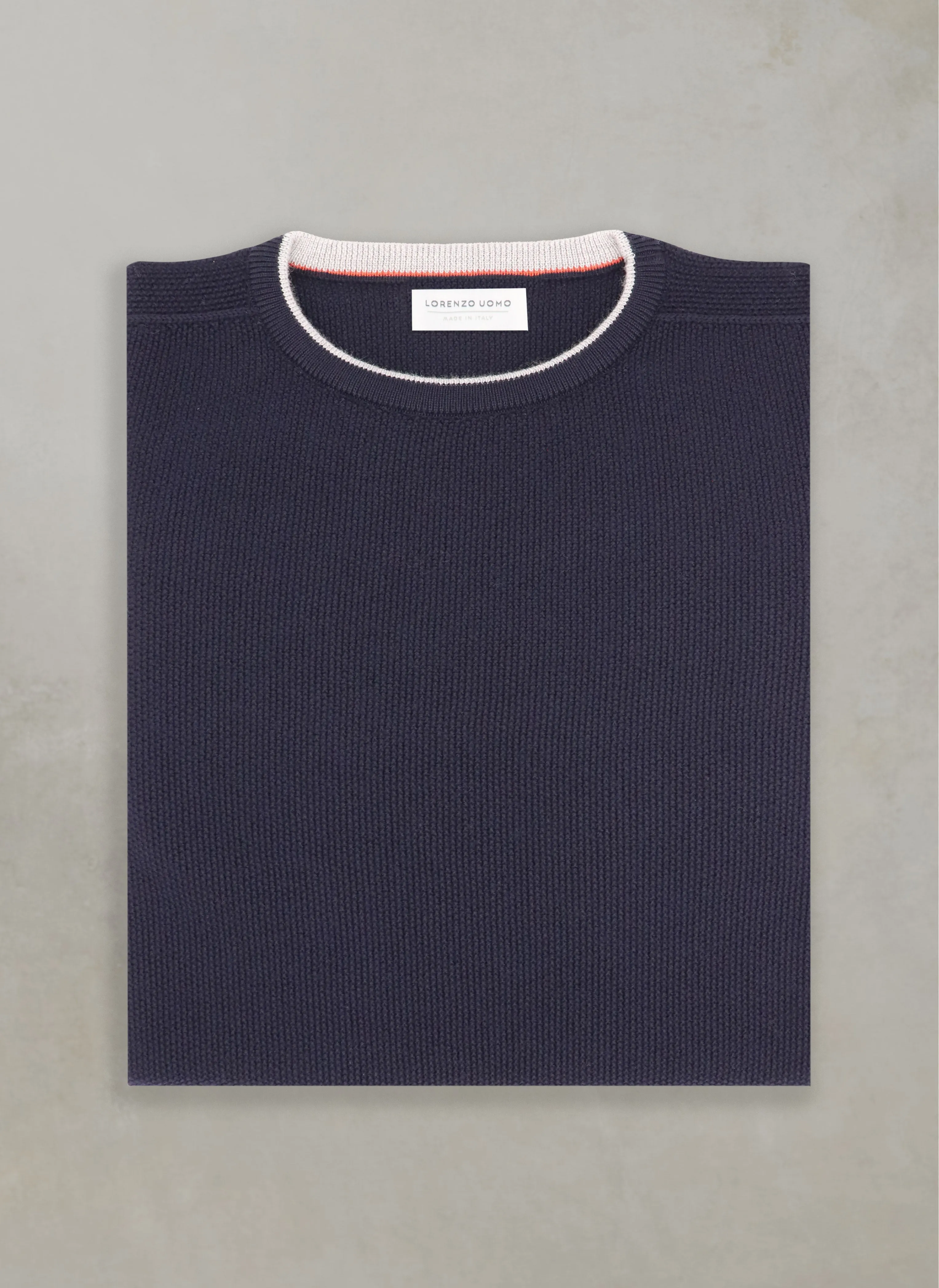 Men's Tollegno Merino Wool Crew Neck Sweater in Navy