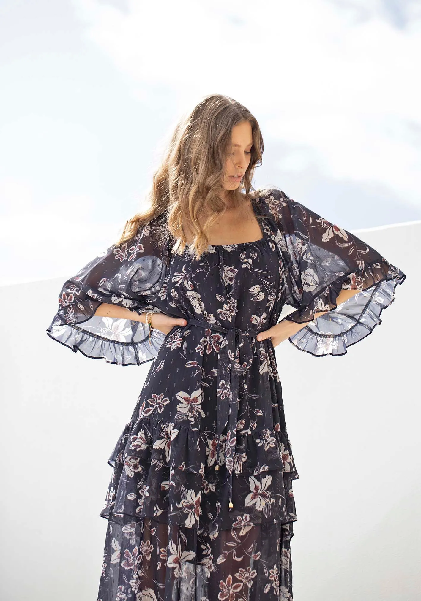 Night Games Floral Maxi Dress with Sleeves