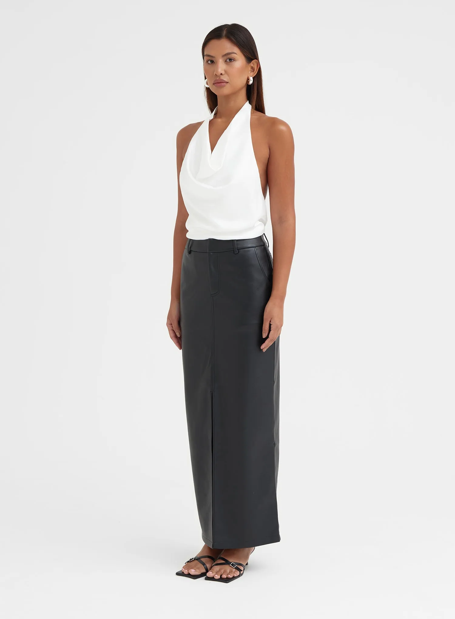 Off White Satin Halter Cowl Neck Top - Chaia