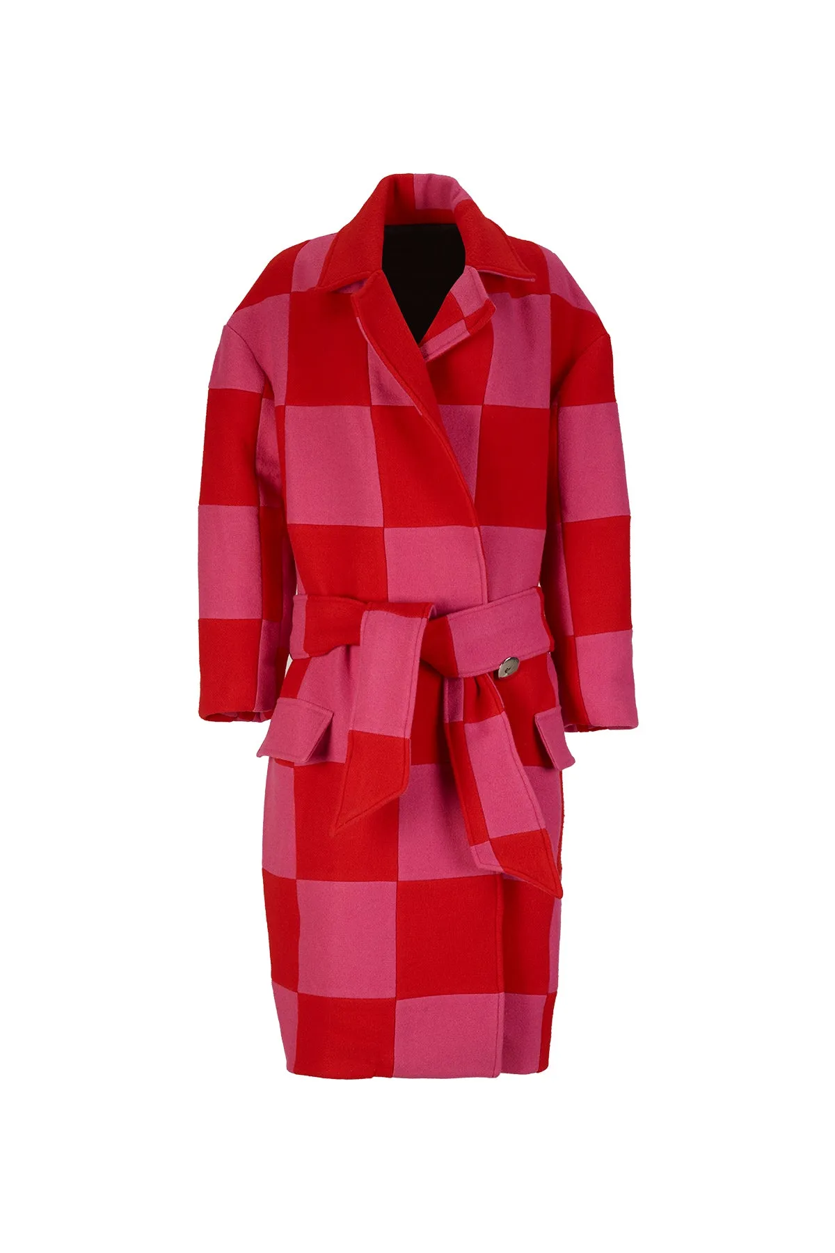 PINK AND RED CHECKED LONG COAT