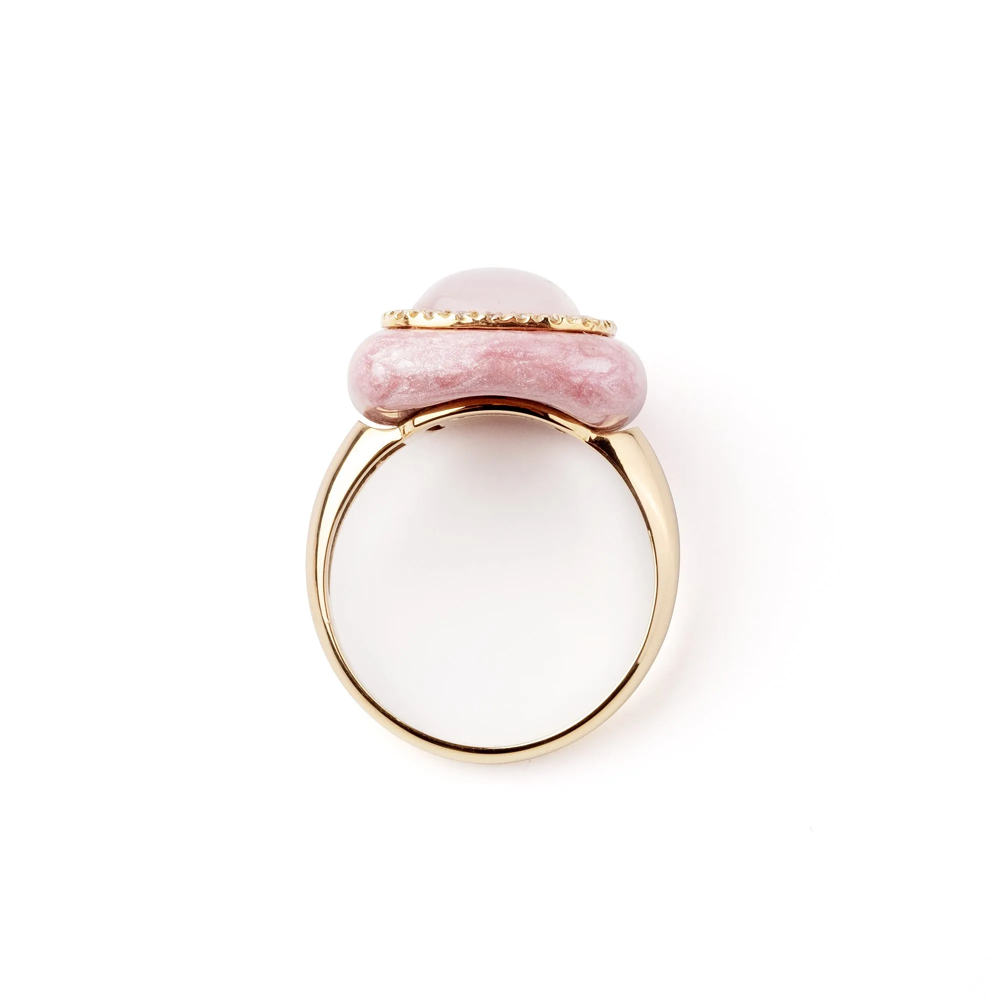 Rose pink enamel 18k yellow gold diamond ring