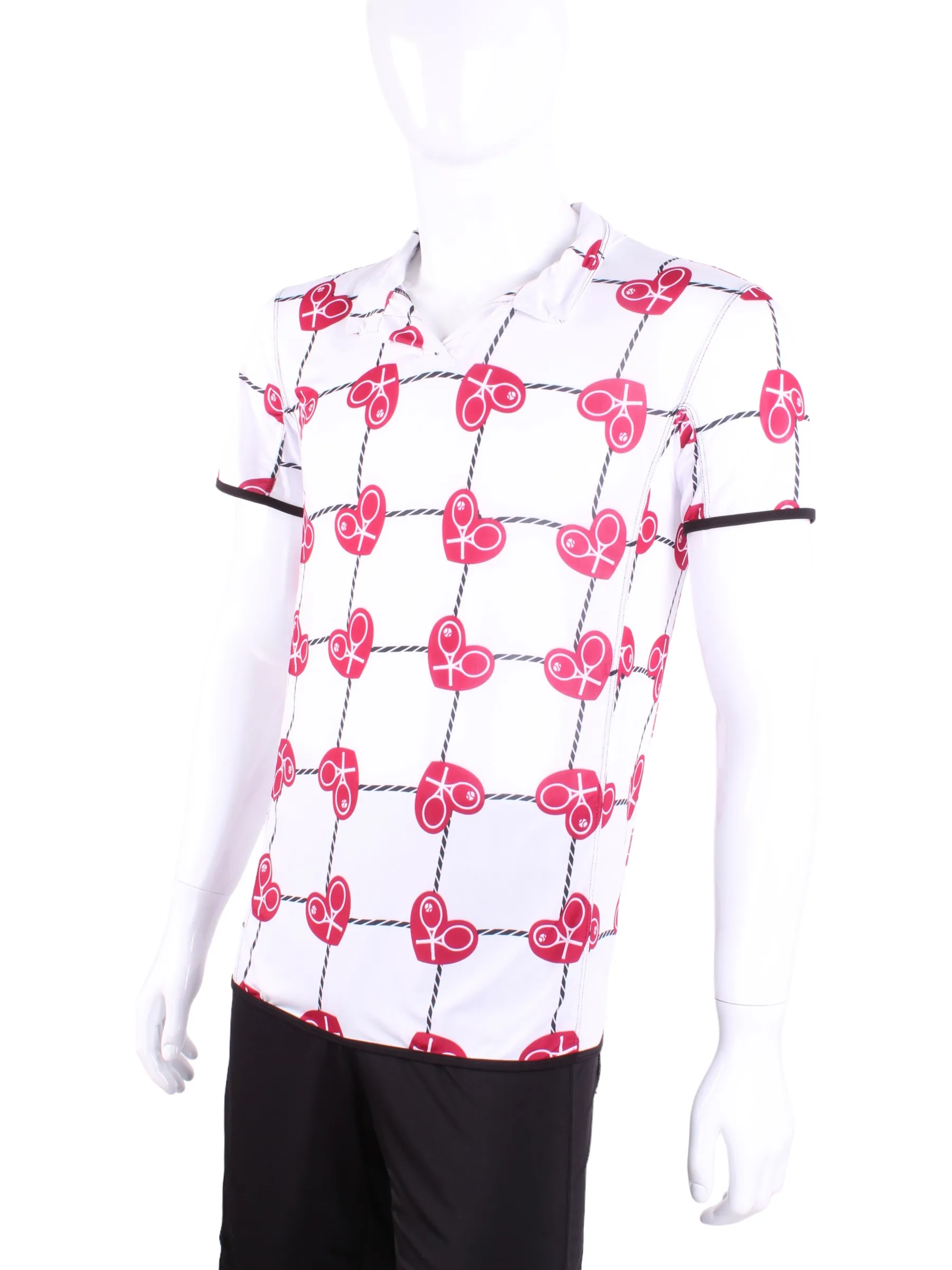 Short Men’s Polo Shirt Raspberry Red Hearts & Net