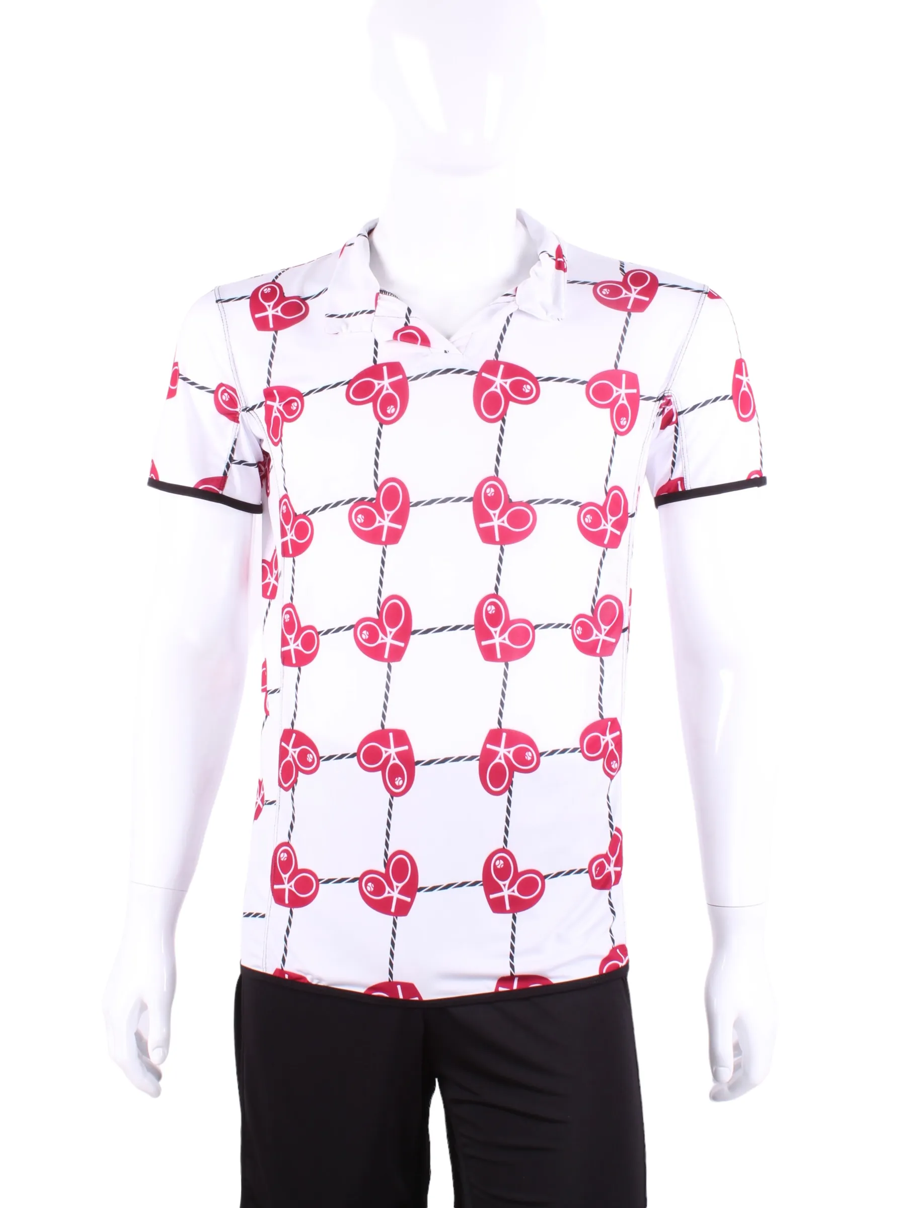 Short Men’s Polo Shirt Raspberry Red Hearts & Net