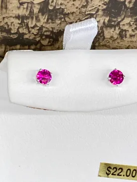 Silver Synthetic Ruby Earrings