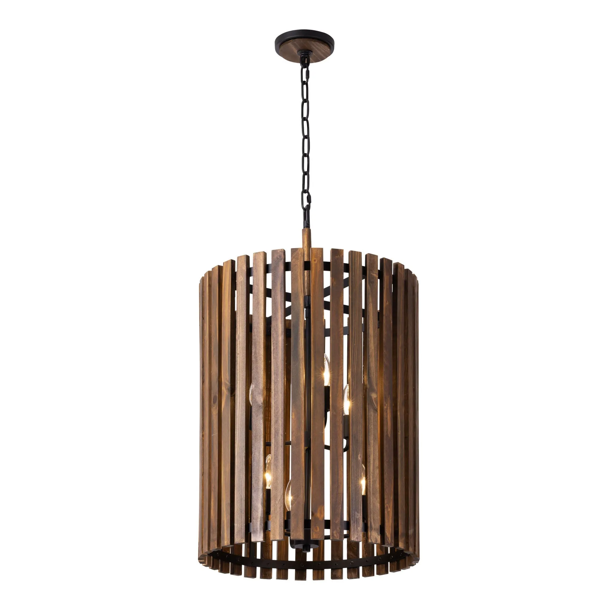 Suratto 387F06MBW 6-Light Foyer Pendant Light - Matte Black/Medium Walnut