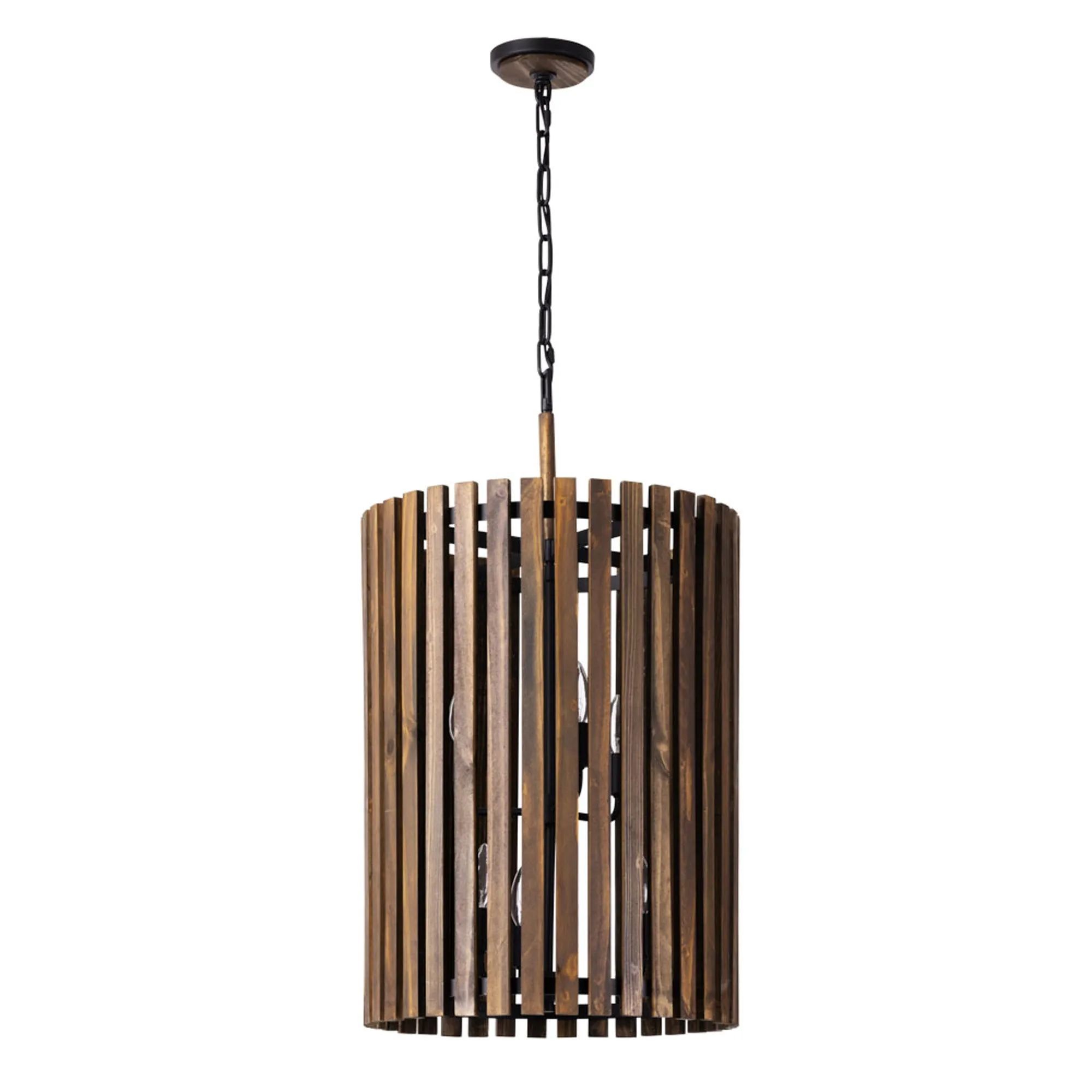 Suratto 387F06MBW 6-Light Foyer Pendant Light - Matte Black/Medium Walnut