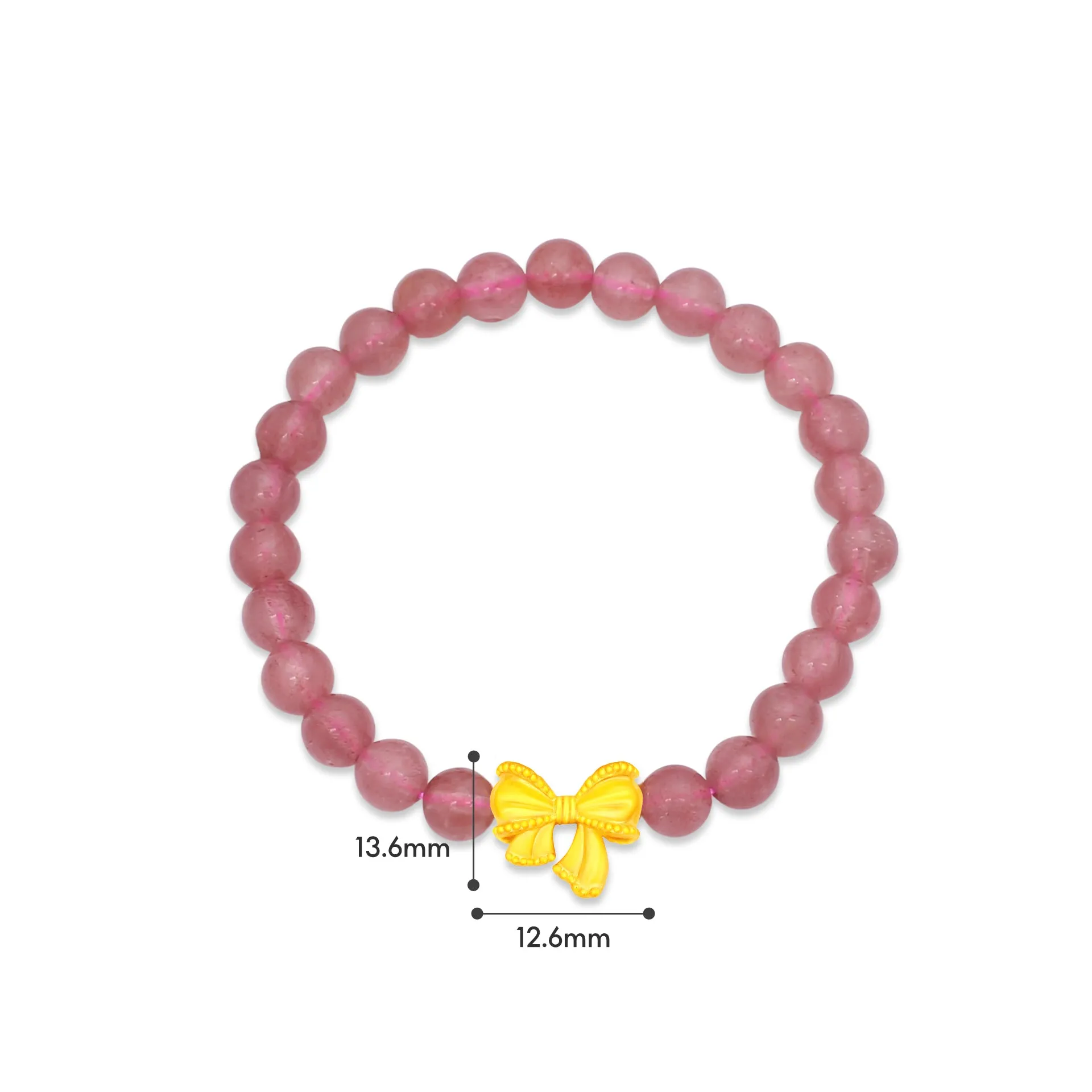 TAKA Jewellery 999 Pure Gold Ribbon Charm with Strawberry Quartz Beads Bracelet