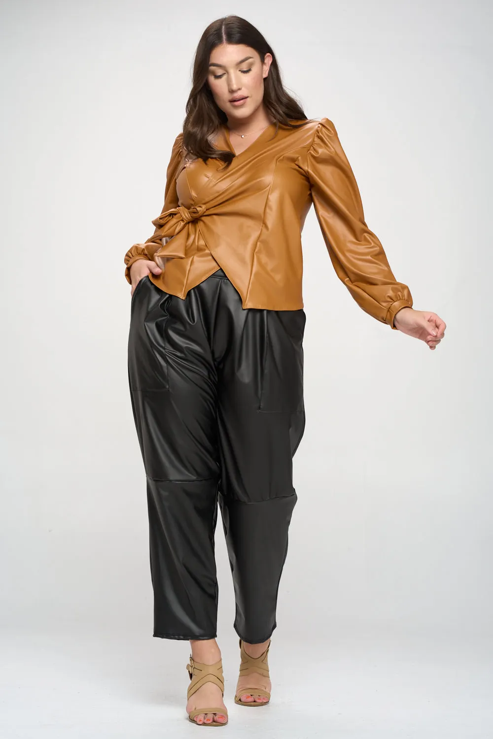 Vegan Leather Wrap Top