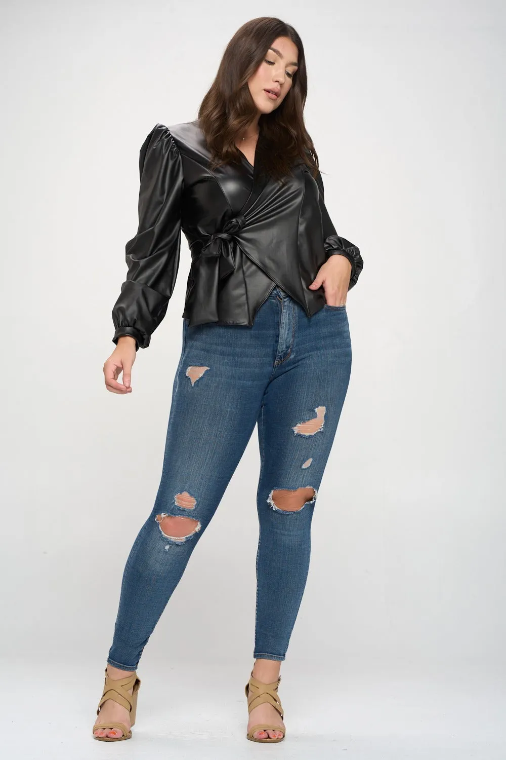 Vegan Leather Wrap Top