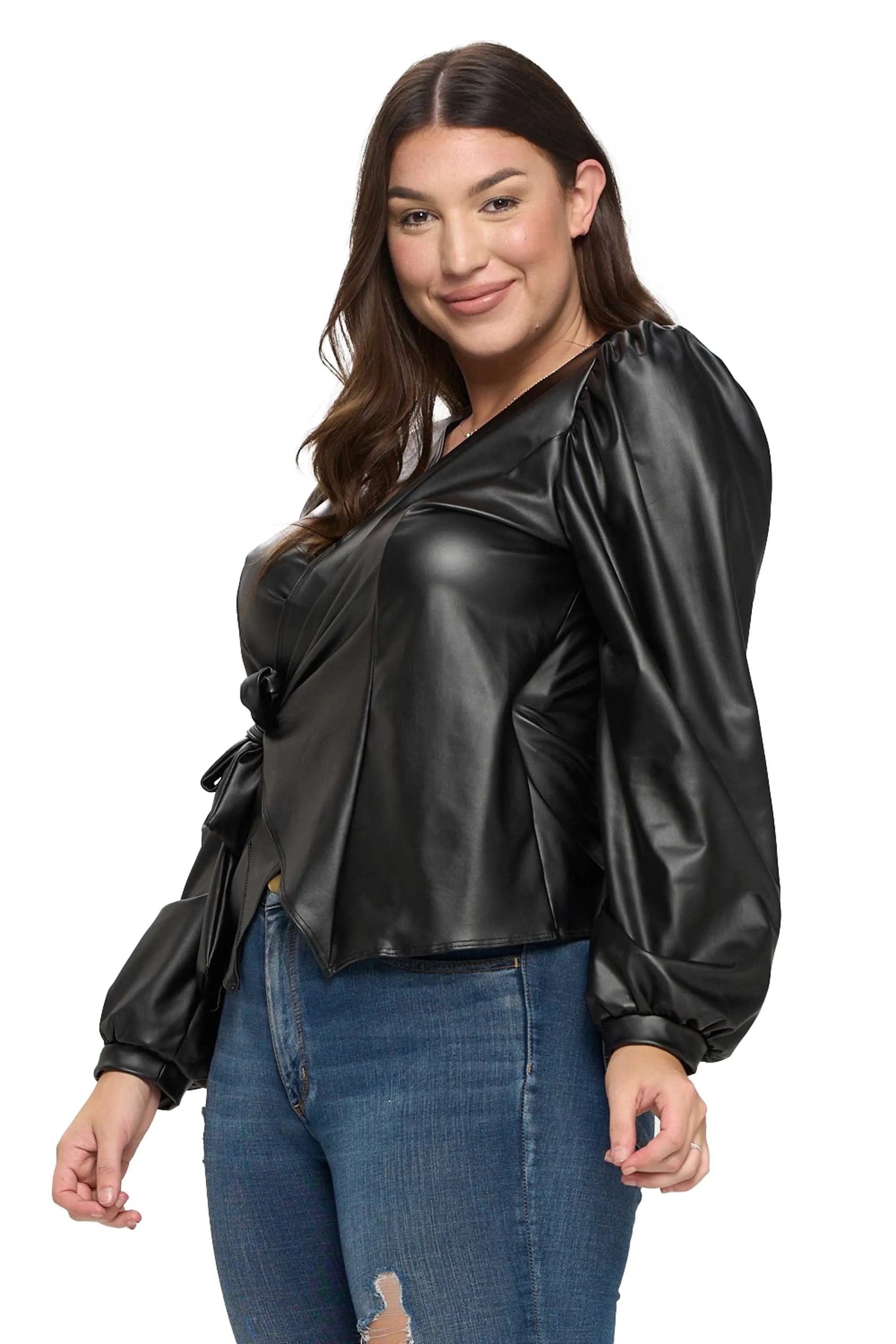 Vegan Leather Wrap Top